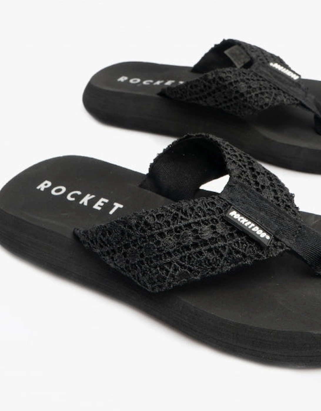 SPOTLIGHT LIMA CROCHET Womens Flip Flops Black