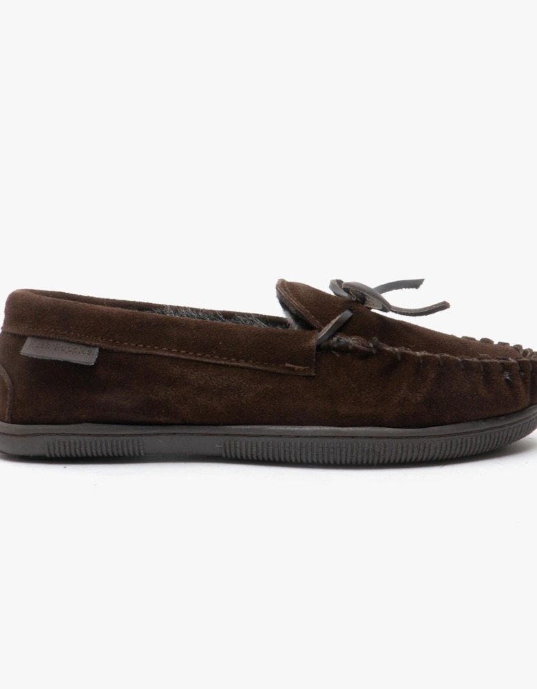 ACE Mens Suede Moccasin Slippers Brown