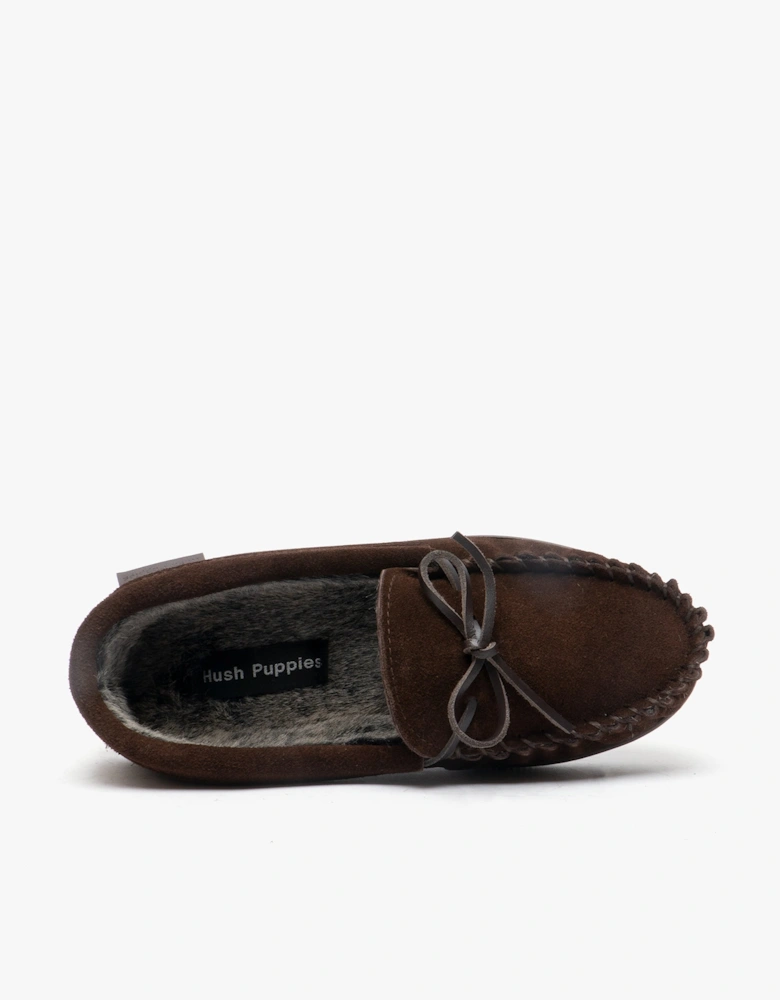 ACE Mens Suede Moccasin Slippers Brown