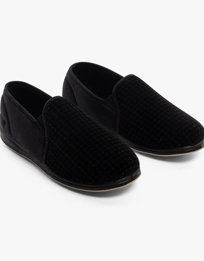 ALBERT Mens (G Fit) Full Slippers Black Check