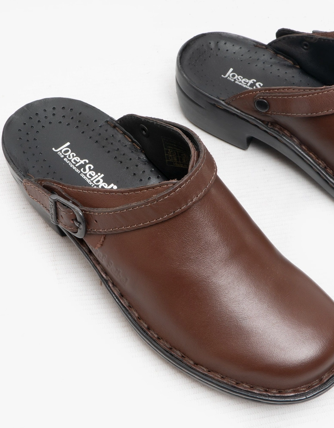 BETSY Womens Leather Mule Clogs Brandy