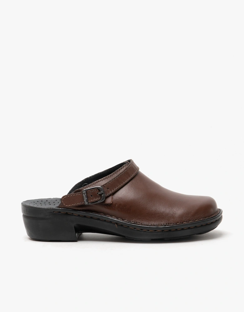 BETSY Womens Leather Mule Clogs Brandy