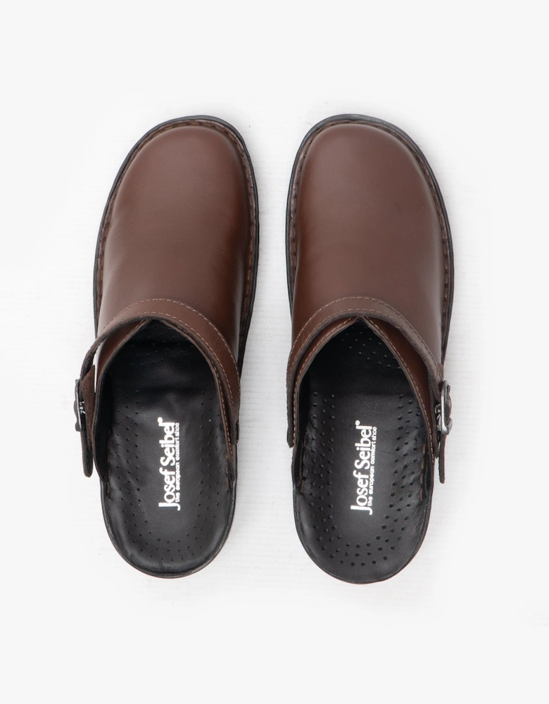BETSY Womens Leather Mule Clogs Brandy