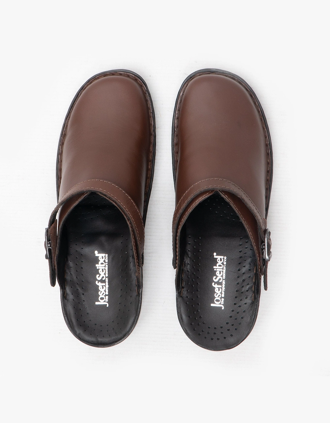 BETSY Womens Leather Mule Clogs Brandy