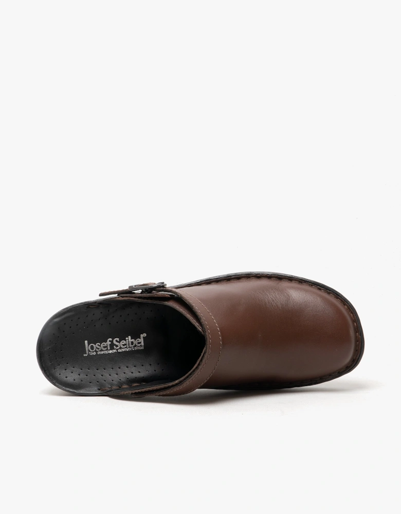 BETSY Womens Leather Mule Clogs Brandy