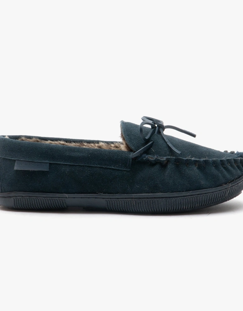 ACE Mens Suede Moccasin Slippers Navy