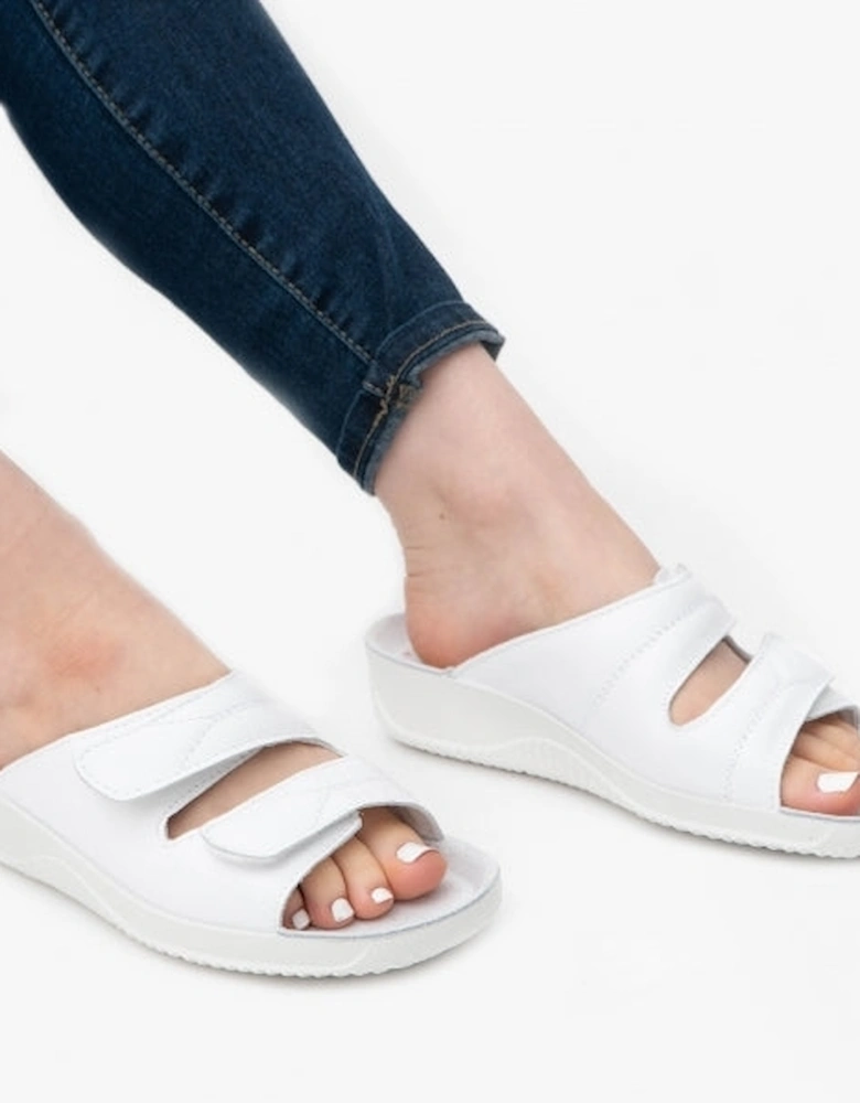 1940 Womens Leather Mule Sandals White