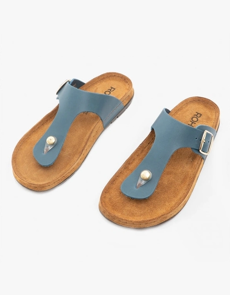 5860 Womens Leather Mule Sandals Blue Jeans