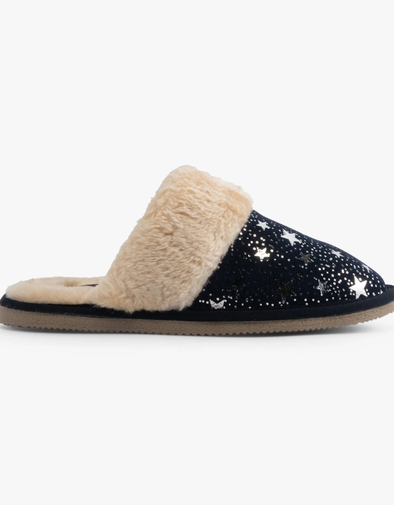 ARIANNA STAR Womens Suede Mule Slippers Navy