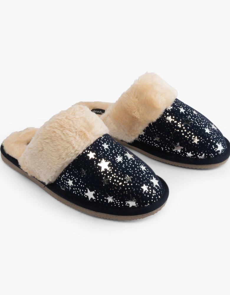 ARIANNA STAR Womens Suede Mule Slippers Navy