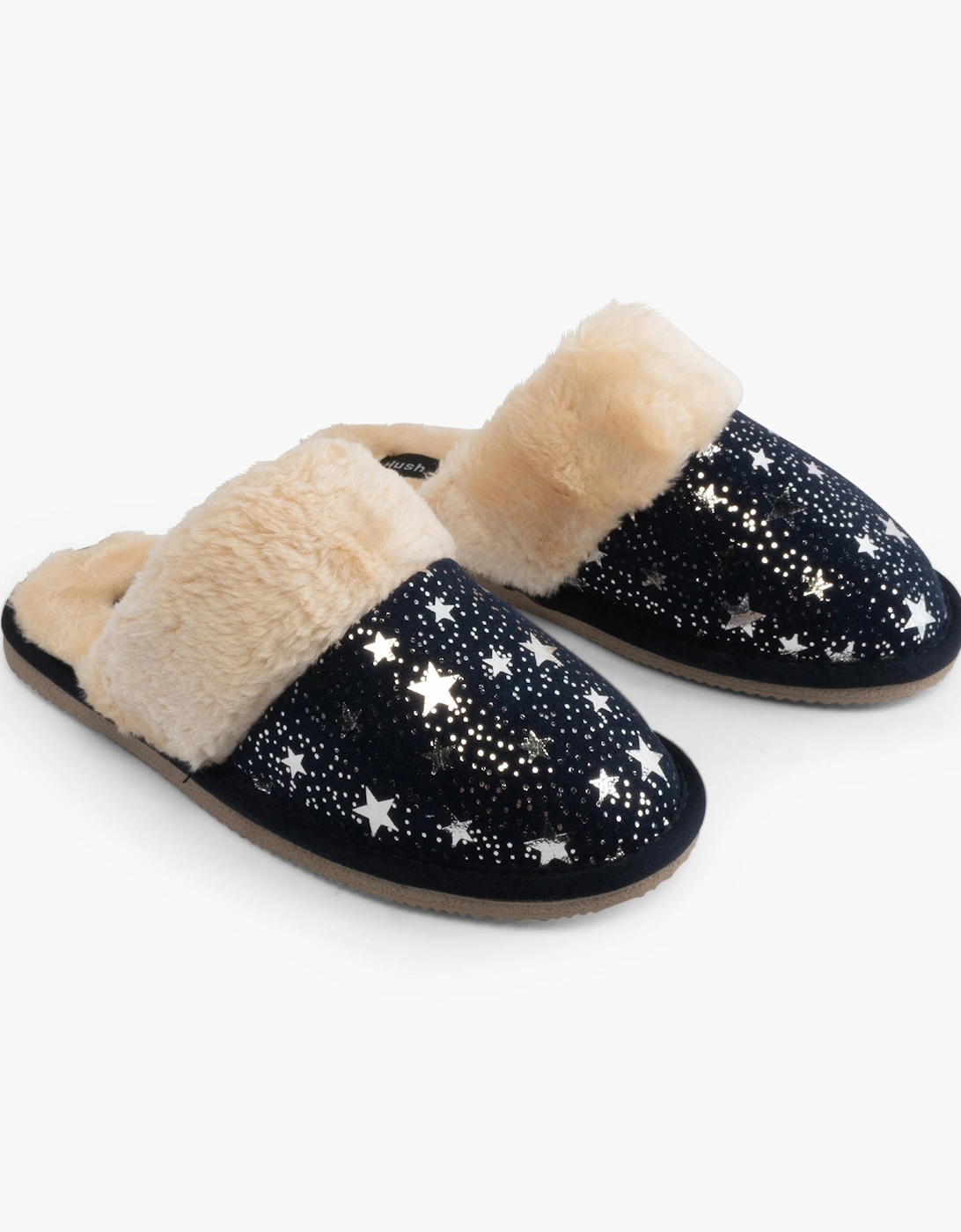 ARIANNA STAR Womens Suede Mule Slippers Navy