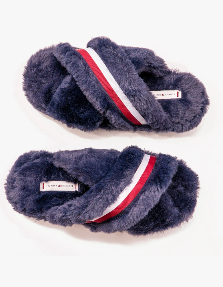 FUR CROSS STRAP HOME  Womens Slippers Space Blue