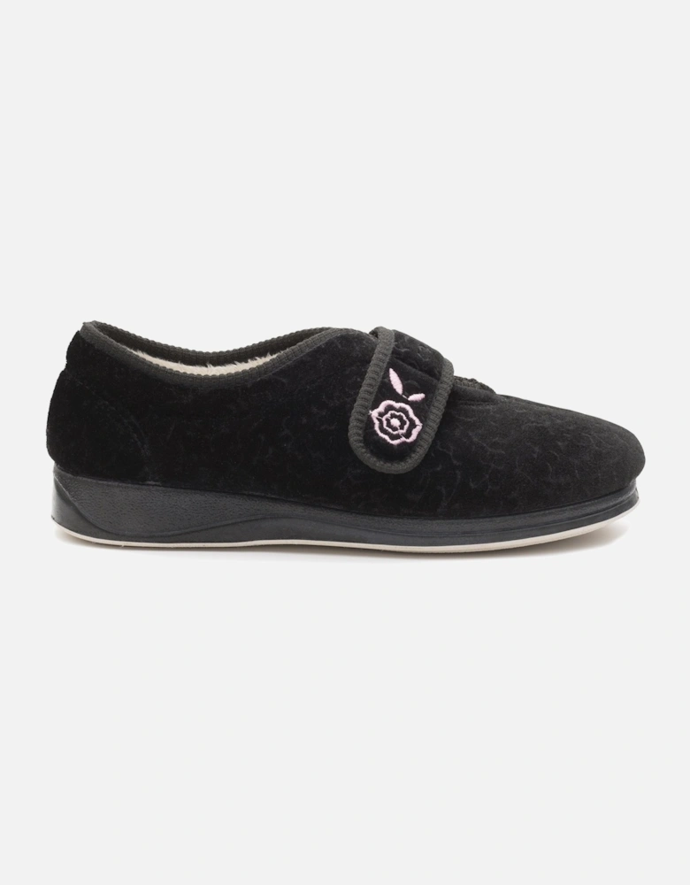 CAMILLA Womens (EE Fit) Touch Fasten Slippers Black