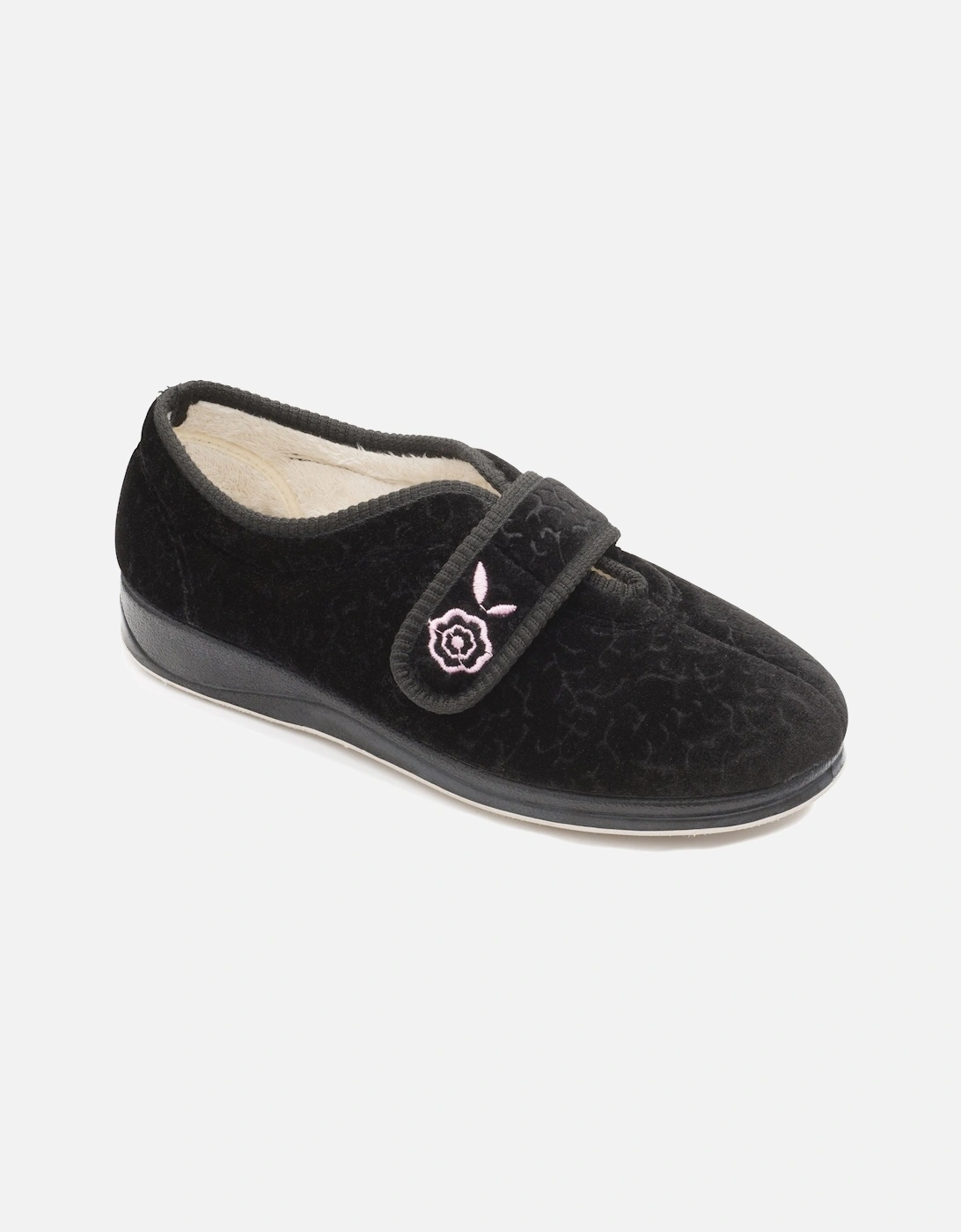 CAMILLA Womens (EE Fit) Touch Fasten Slippers Black