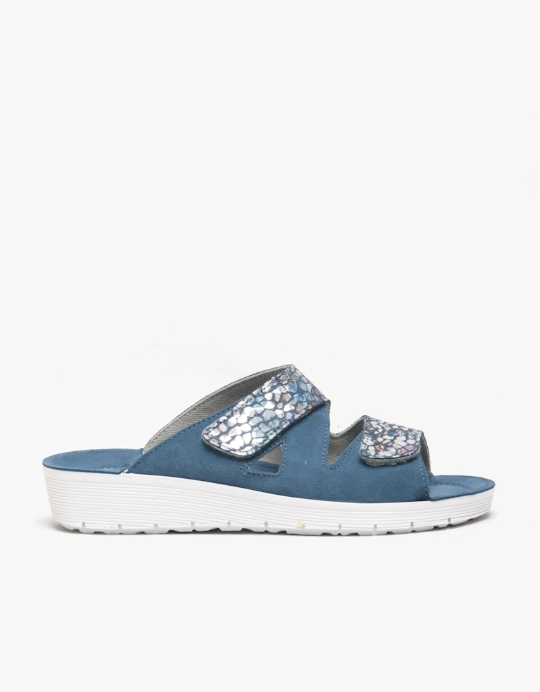 1403 Womens Leather Mule Sandal Blue