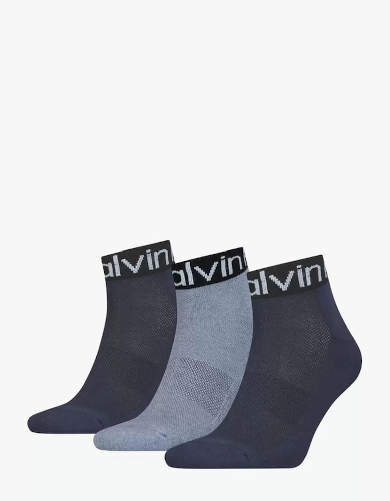 3 Pack LOGO Mens Ankle Socks Blue