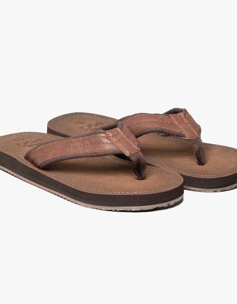 MARCO Mens Faux Leather Toe Post Flip Flop Brown