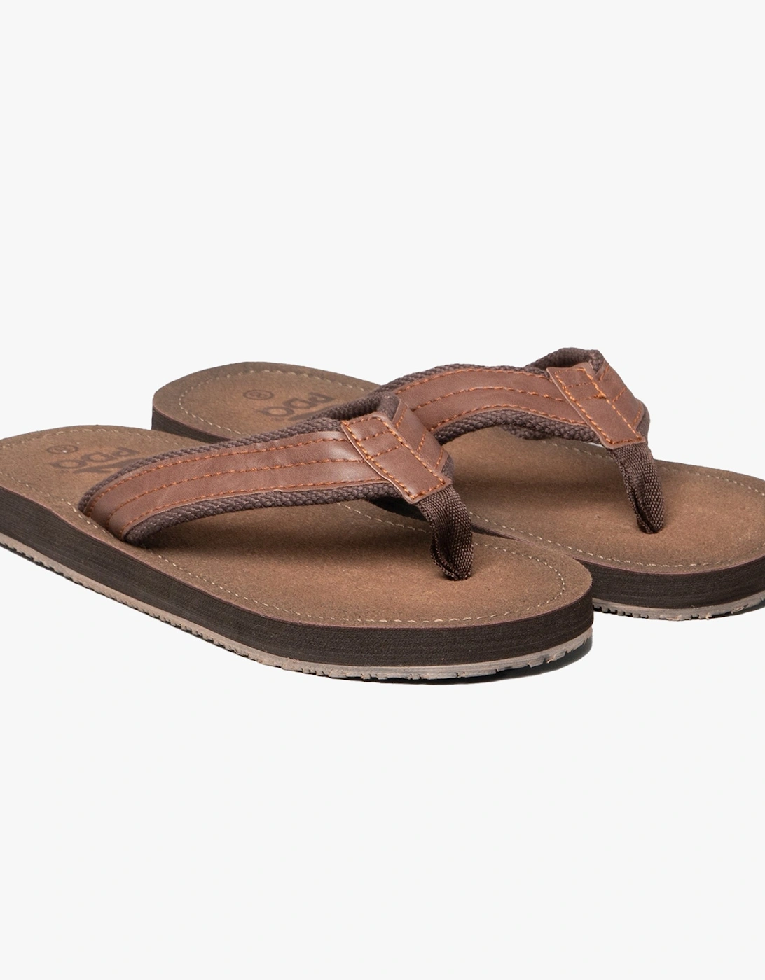 MARCO Mens Faux Leather Toe Post Flip Flop Brown