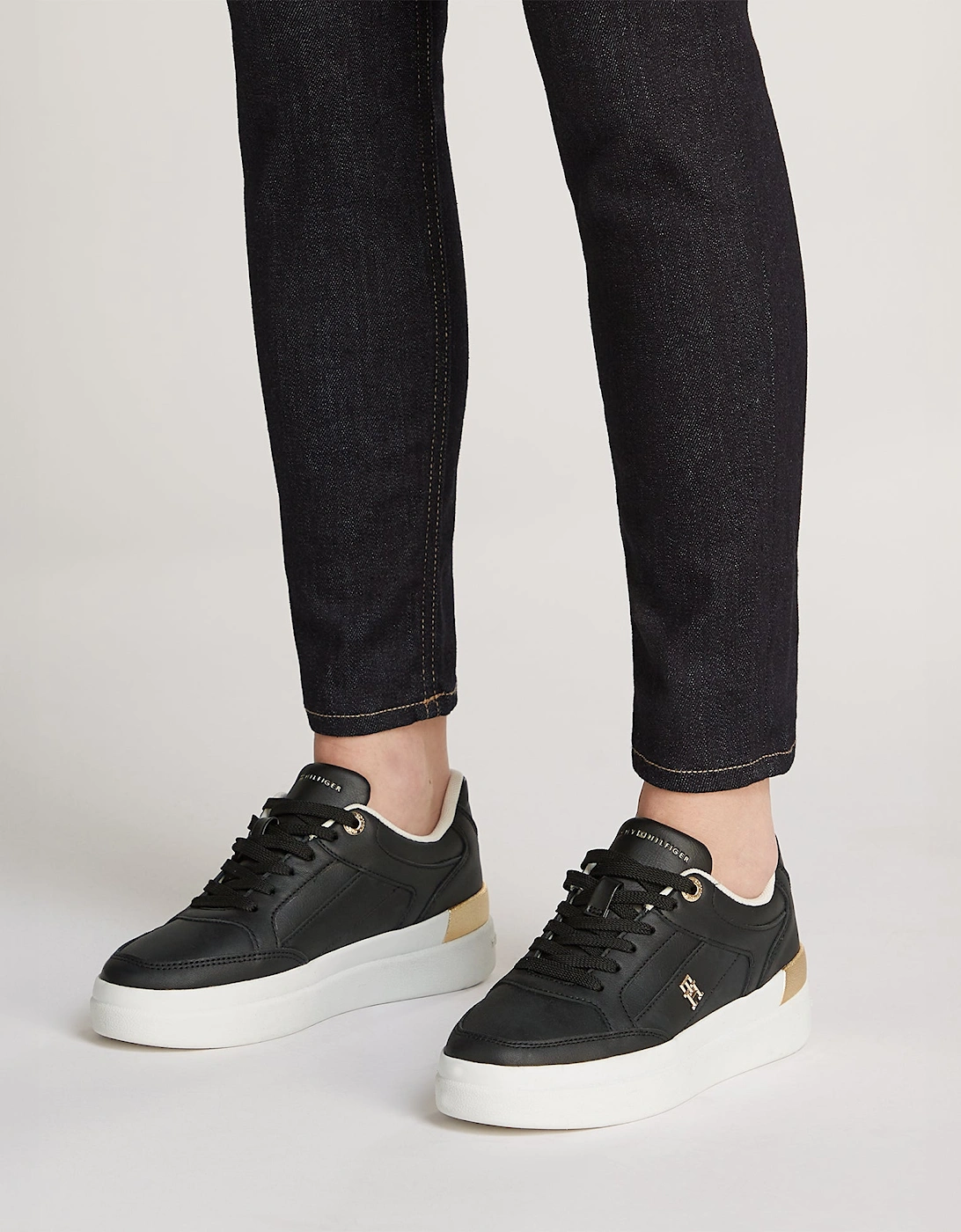 MONOGRAM METALLIC LEATHER Womens Court Trainers Black