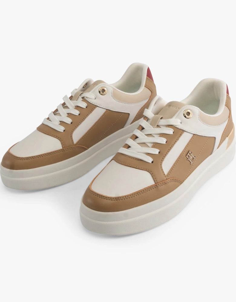 MONOGRAM METALLIC LEATHER  Womens Court Trainers Classic Khaki