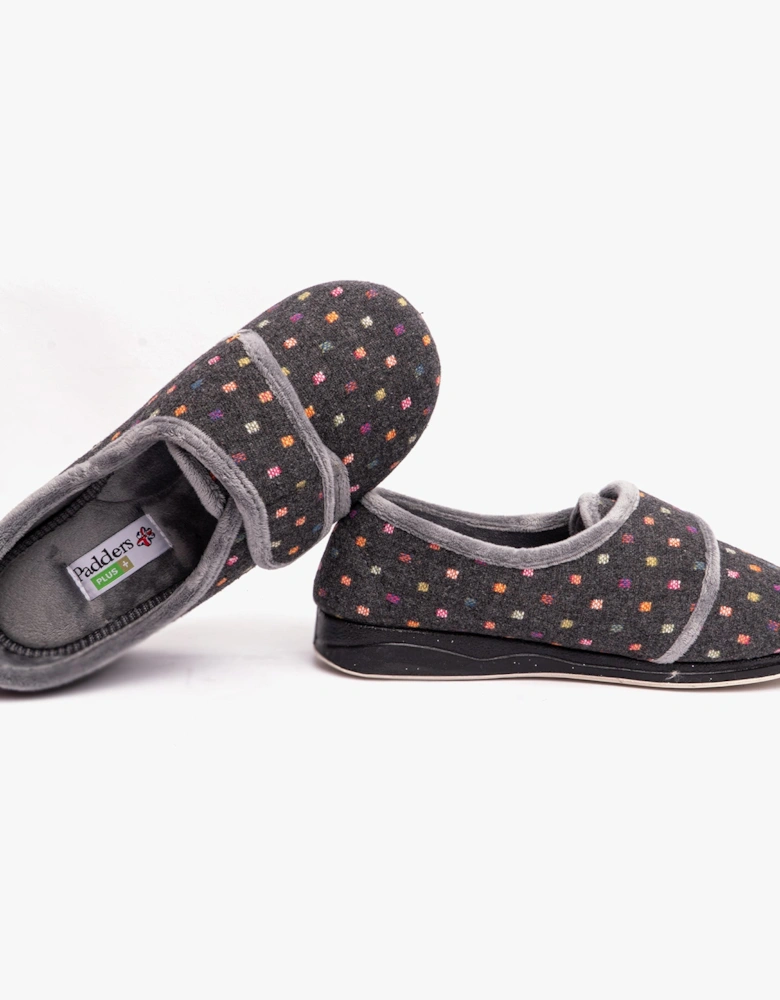 MELLOW Womens Full Slippers Charcoal Woven Spot