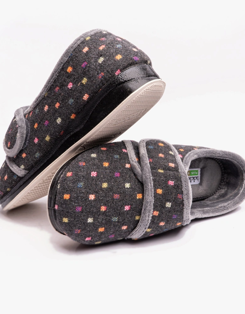 MELLOW Womens Full Slippers Charcoal Woven Spot