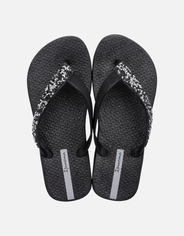 GLAM SPECIAL Womens Flip Flops Black Crystal