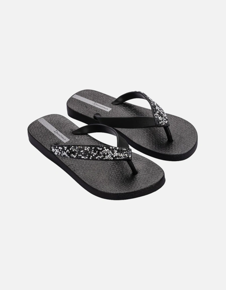 GLAM SPECIAL Womens Flip Flops Black Crystal