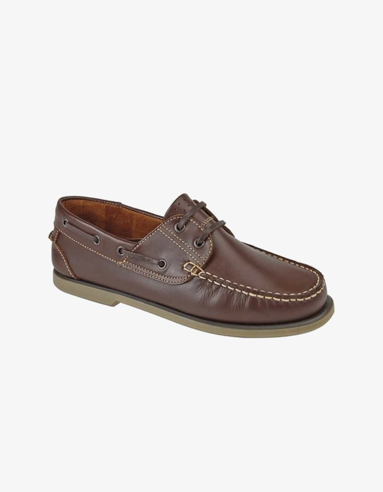 RIVER Mens Leather Moccasin Boat Shoes Brown