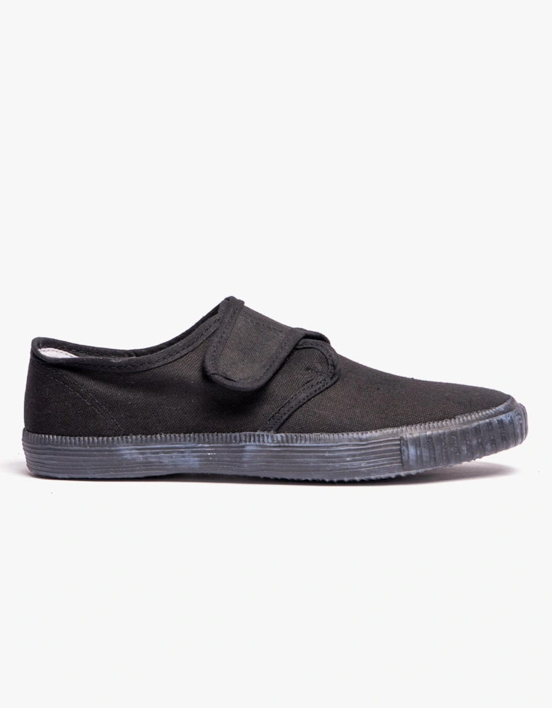 RILEY Black Canvas Unisex Kids Touch Fastening Plimsoll