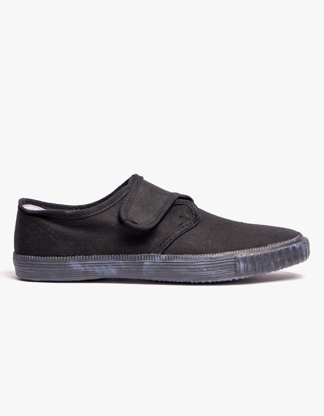 RILEY Black Canvas Unisex Kids Touch Fastening Plimsoll, 7 of 6