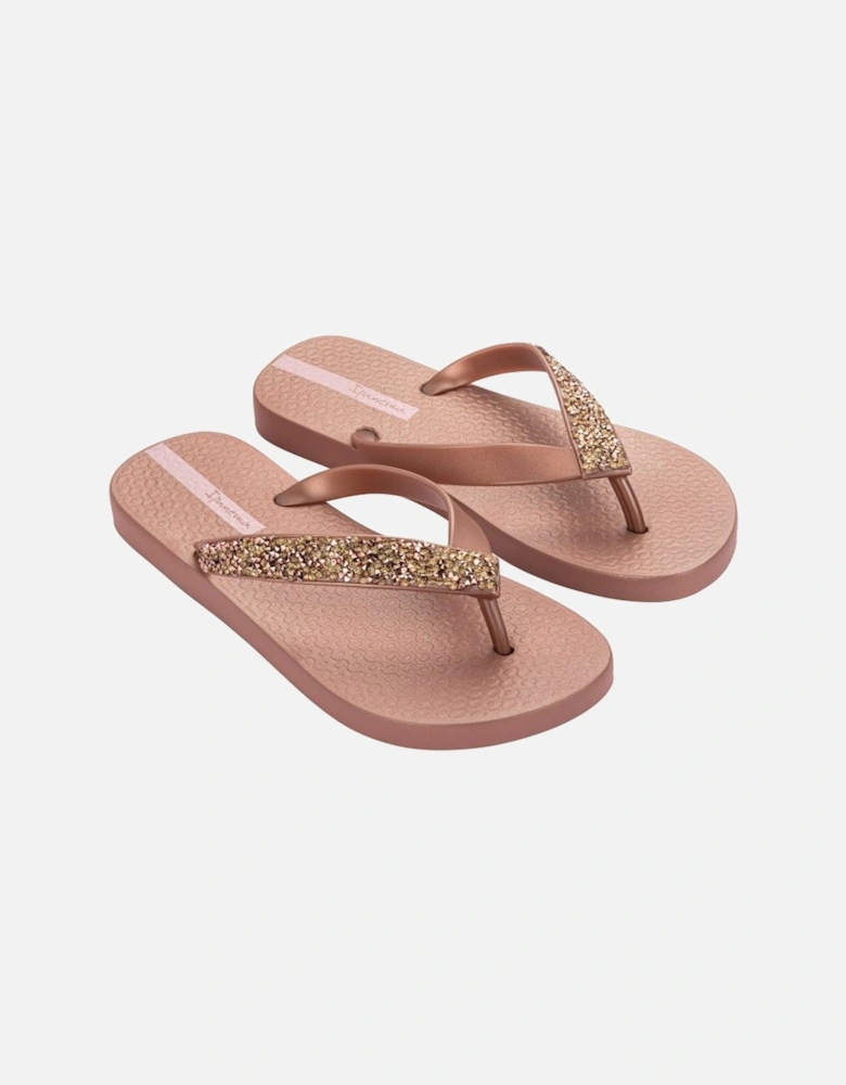 GLAM SPECIAL Womens Flip Flops Rose Gold Crystal