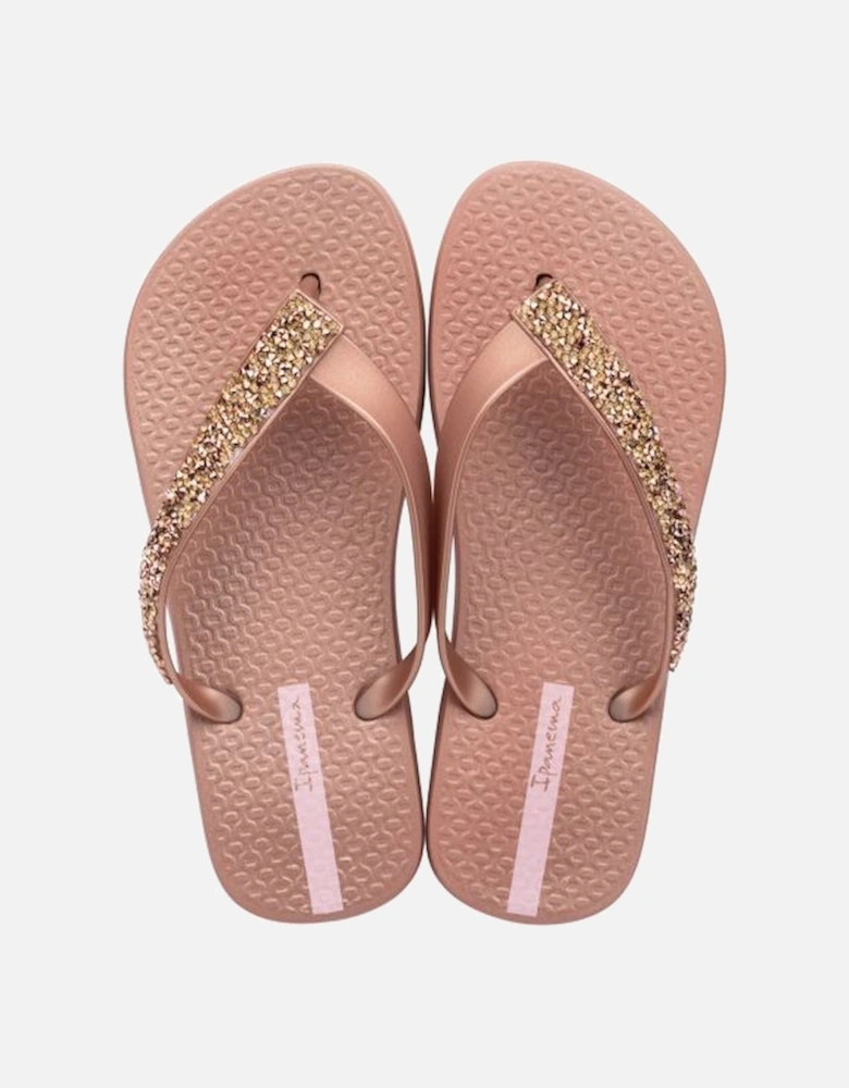 GLAM SPECIAL Womens Flip Flops Rose Gold Crystal