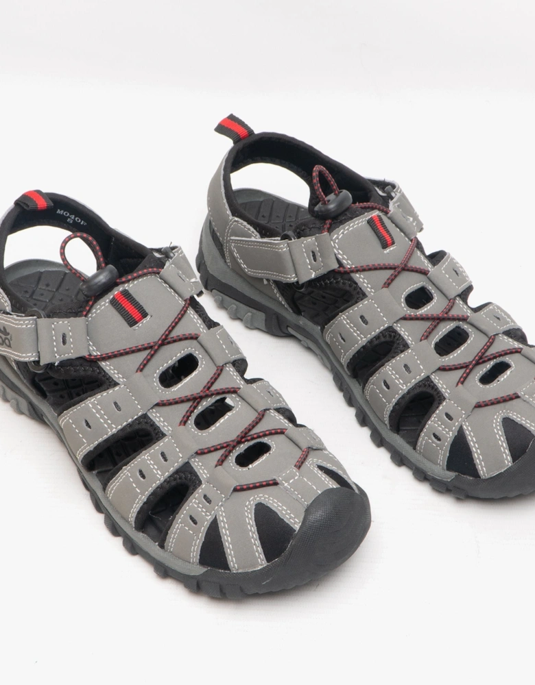 KEN Mens Nubuck Toggle Sandals Grey/Red