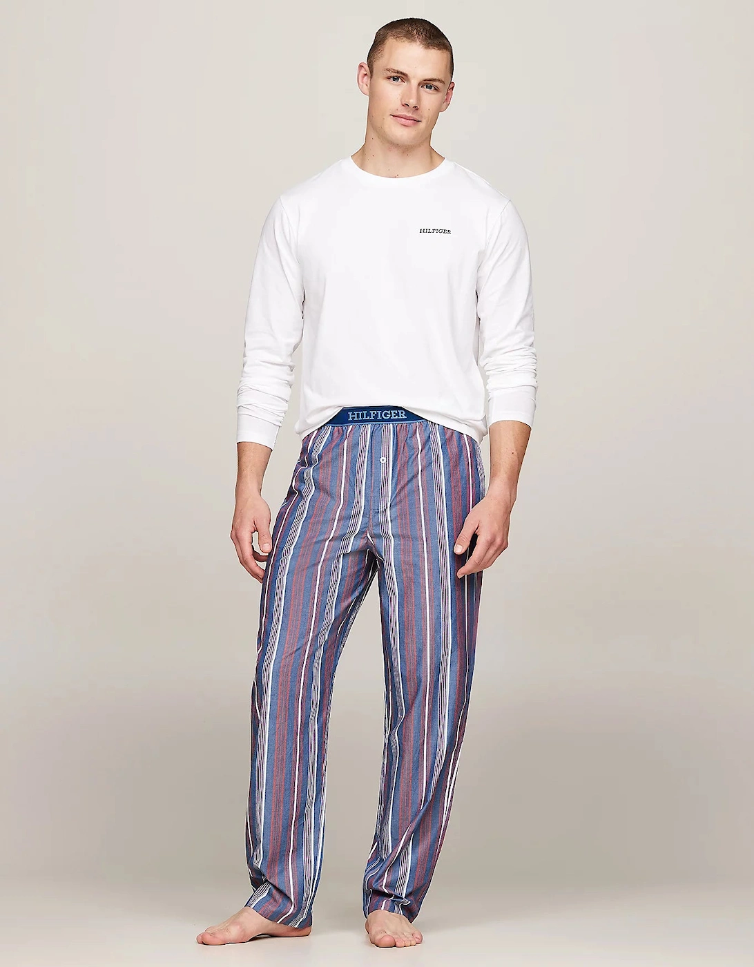 MONOTYPE Mens Pyjama Set White/Monotype Stripes Indigo, 5 of 4