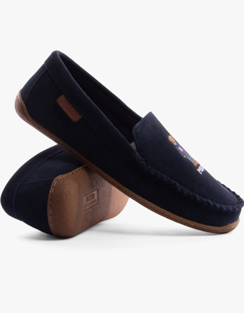 BRENAN BEAR Mens Moccasin Slippers Navy Suede