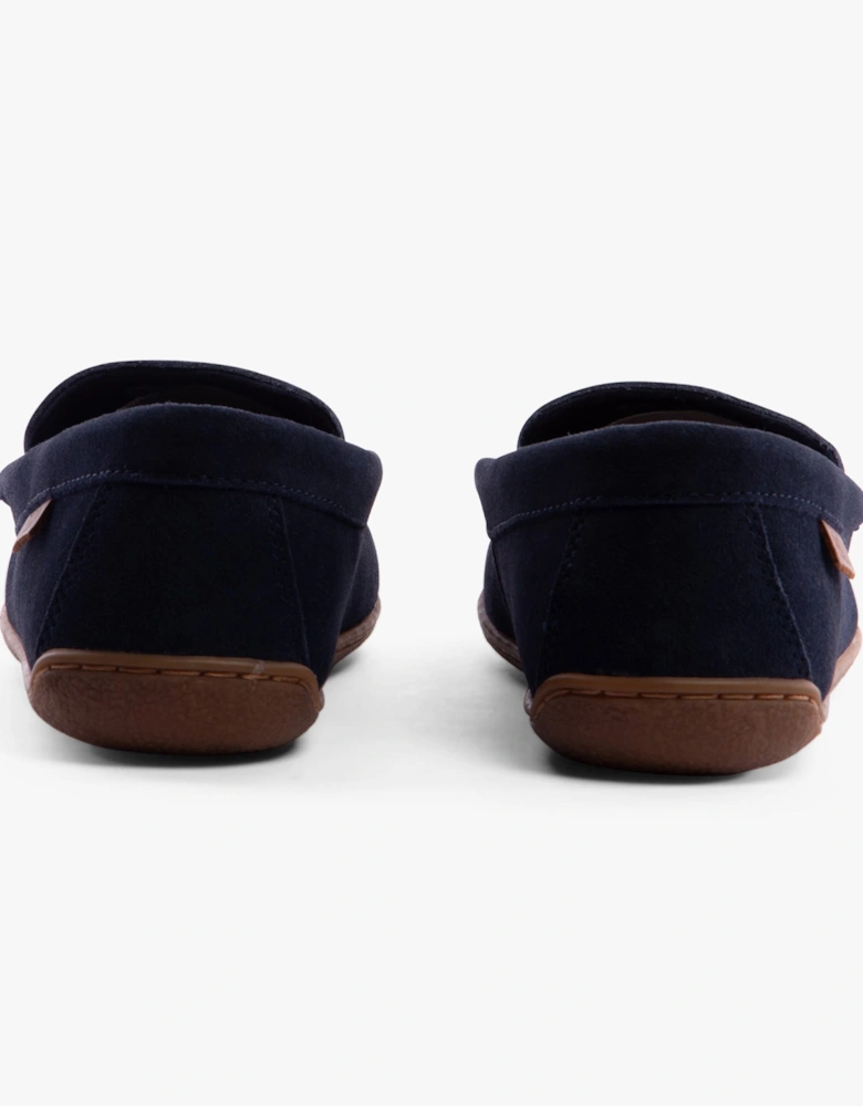 BRENAN BEAR Mens Moccasin Slippers Navy Suede