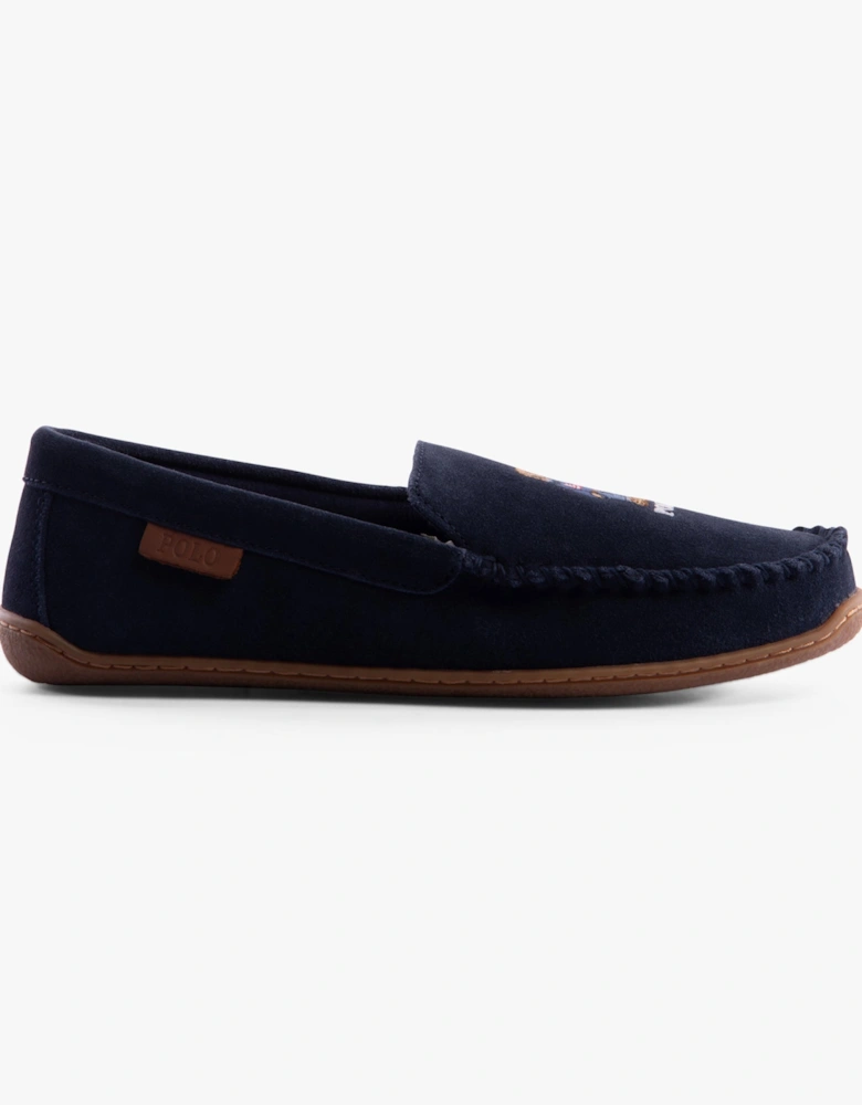 BRENAN BEAR Mens Moccasin Slippers Navy Suede