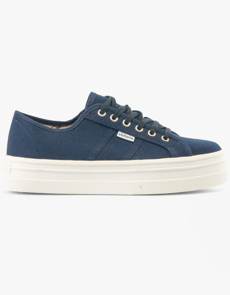 BARCELONA Womens Platform Canvas Trainers Blue