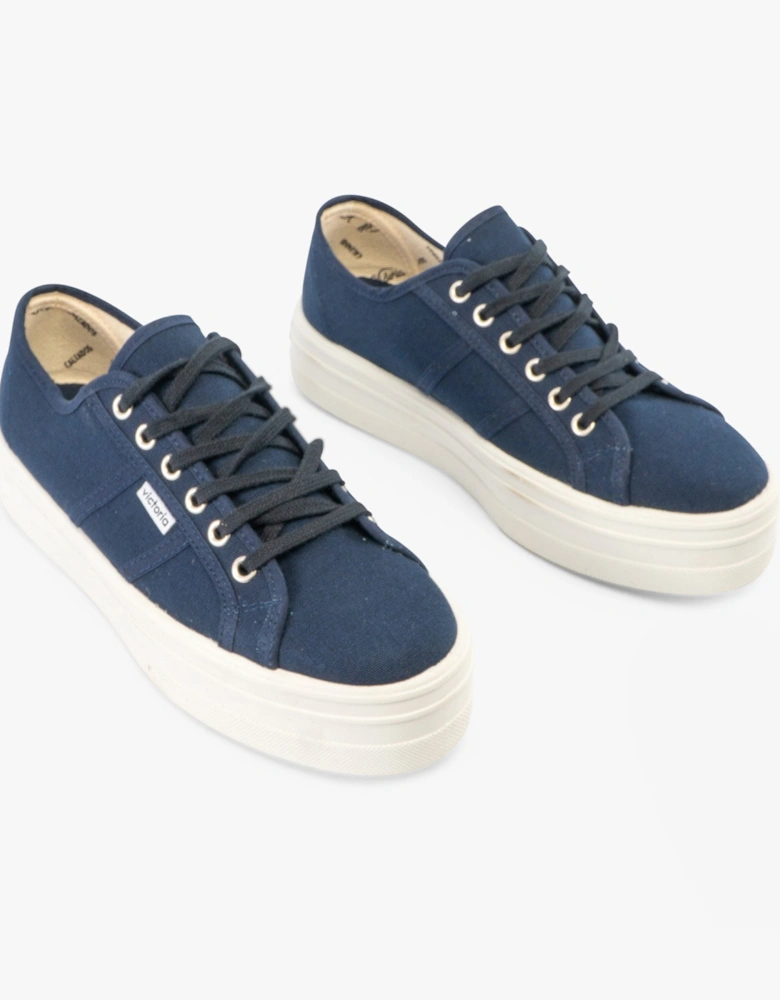 BARCELONA Womens Platform Canvas Trainers Blue