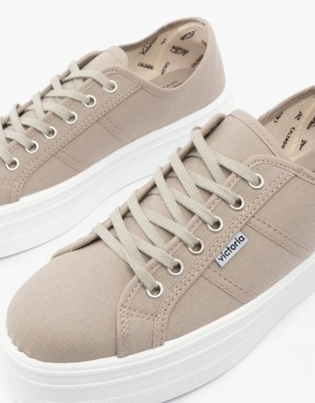 BARCELONA Womens Platform Canvas Trainers Beige