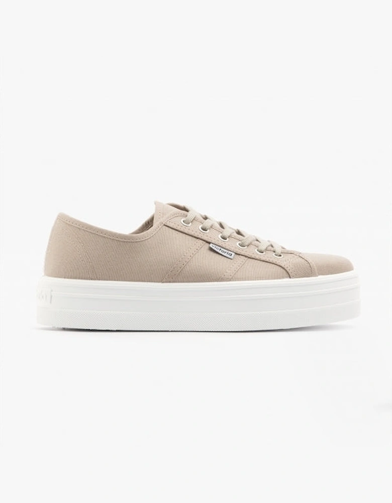 BARCELONA Womens Platform Canvas Trainers Beige