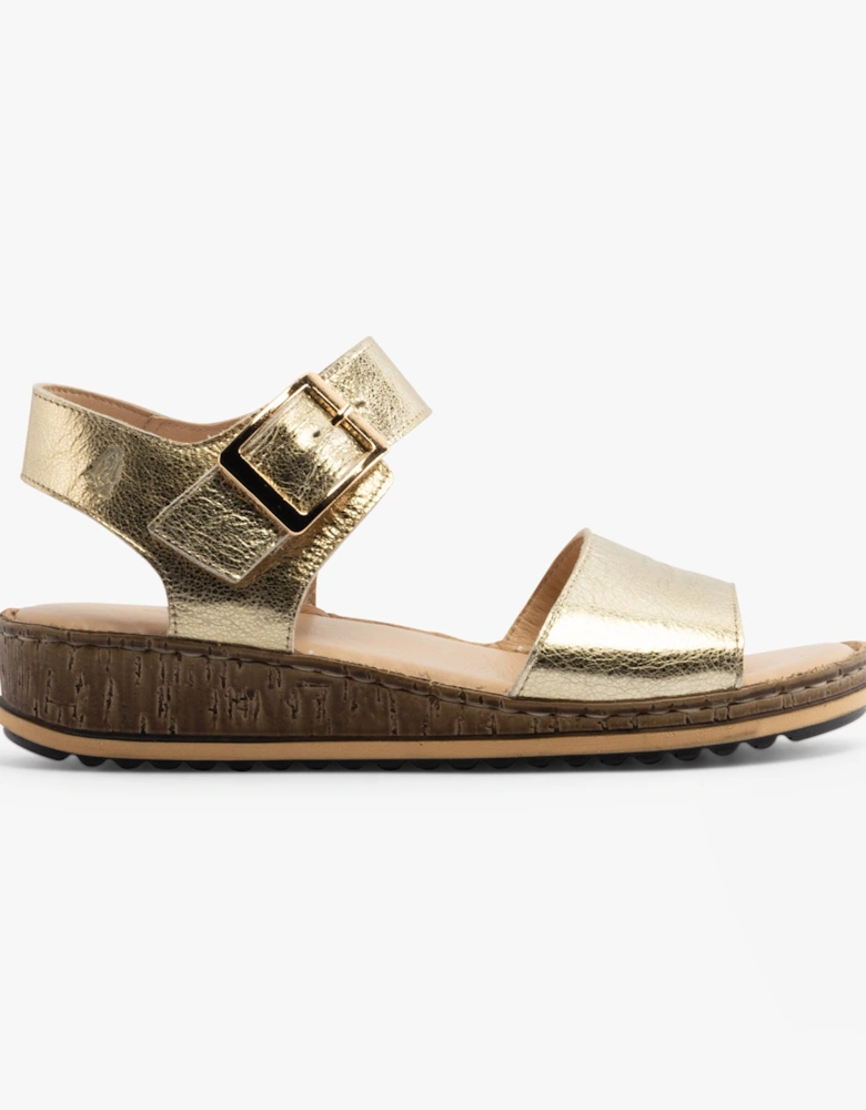 ELLIE Womens Leather Wedge Sandals Gold