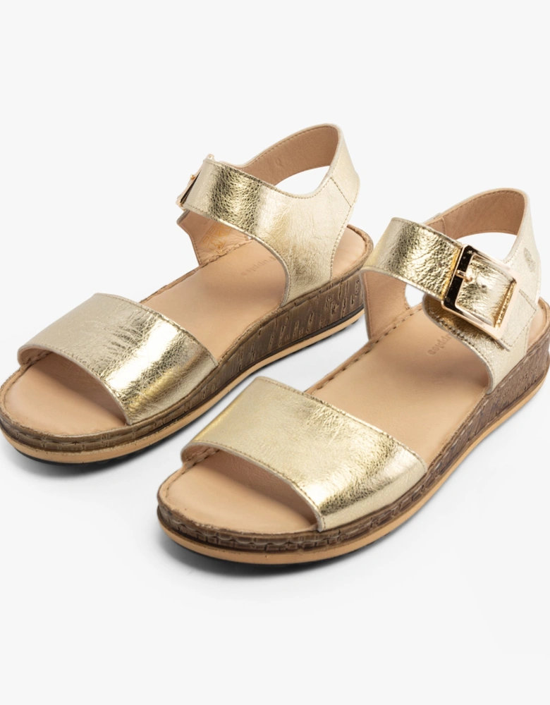 ELLIE Womens Leather Wedge Sandals Gold