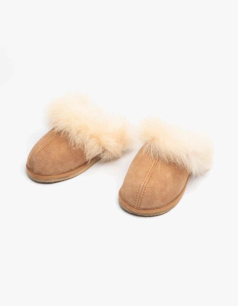 EVELINA Womens Sheepskin Mules Chestnut