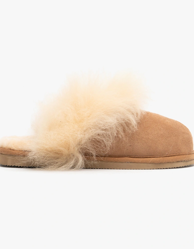 EVELINA Womens Sheepskin Mules Chestnut