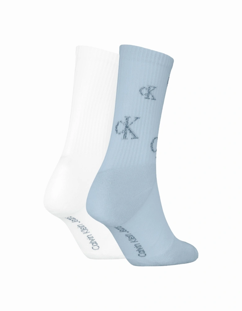 2 Pack Logo Trainer Womens Crew Socks Blue/White