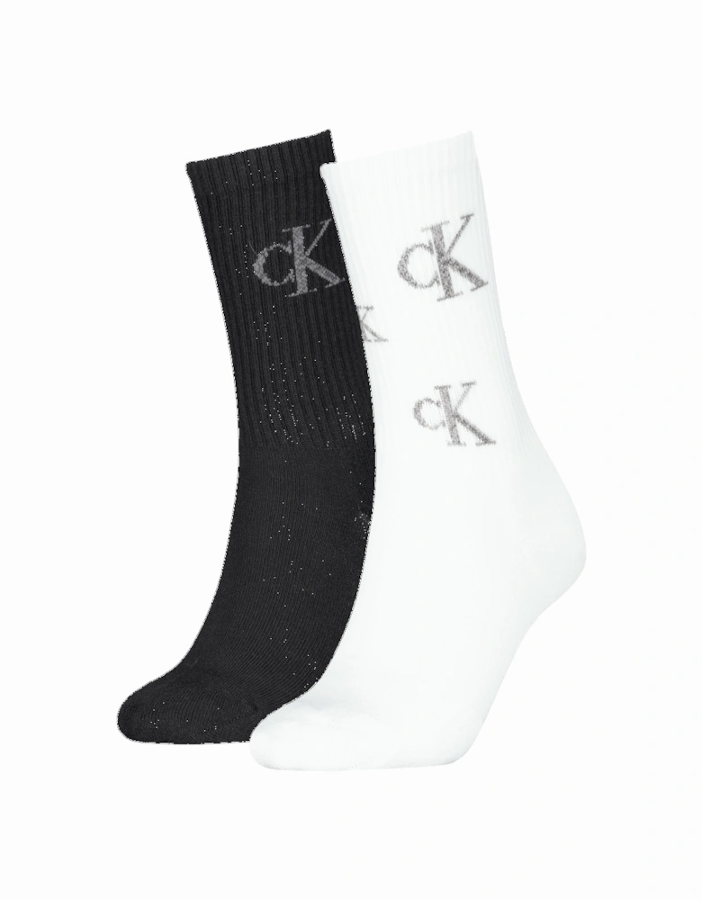 2 Pack Logo Trainer Womens Crew Socks Black/White