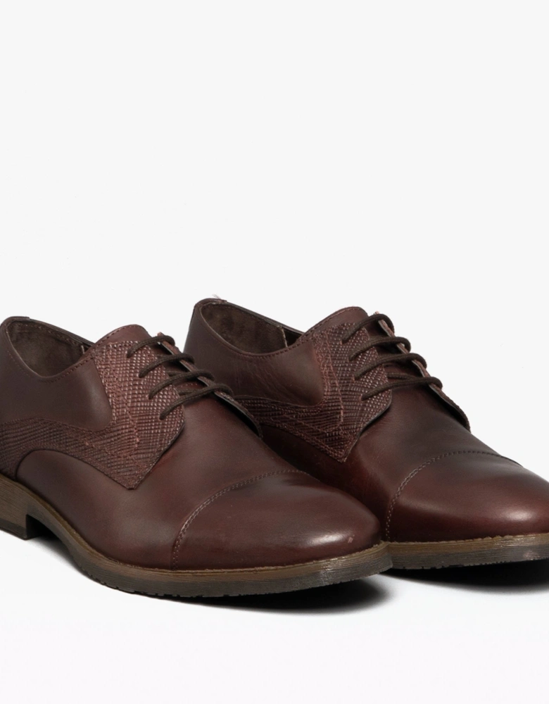 DERBY Mens Leather Plain Toe Shoes Brown