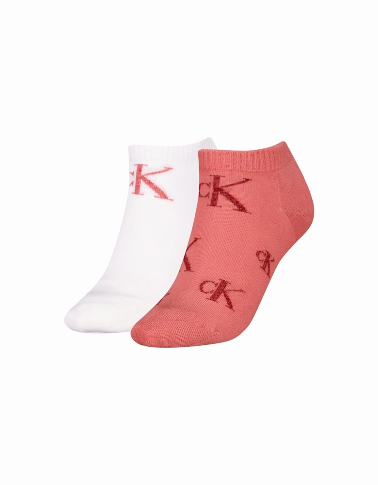 2 Pack Trainer Womens Ankle Socks Pink/White